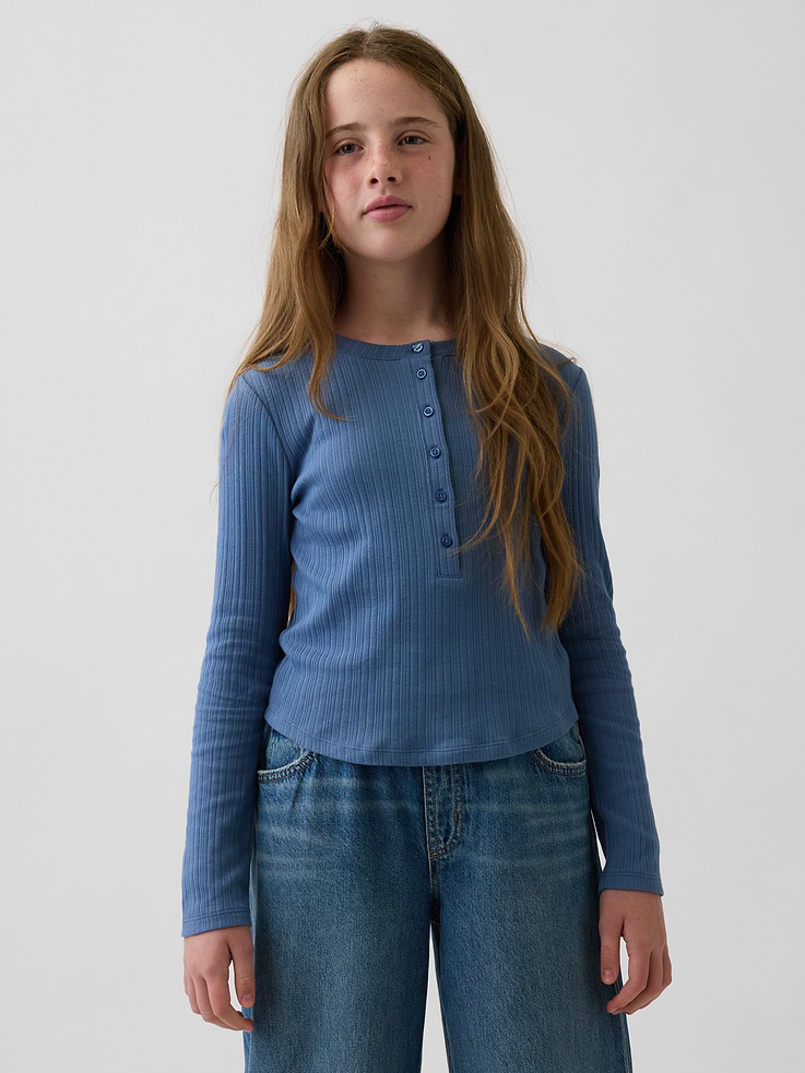 L'image numéro 1 présente T-shirt henley côtelé moiré pour Enfant