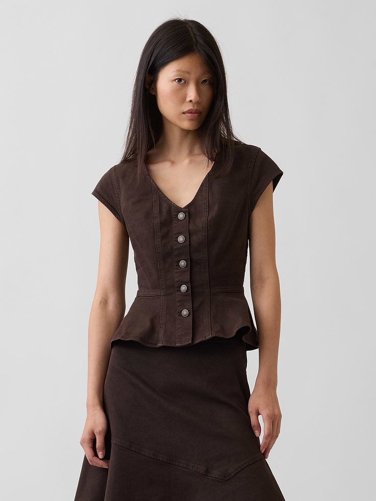 Image number 1 showing, Denim Fitted Peplum Top