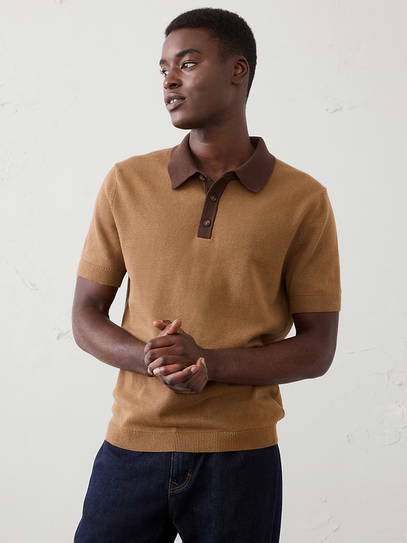 Contrast-Placket Sweater Polo