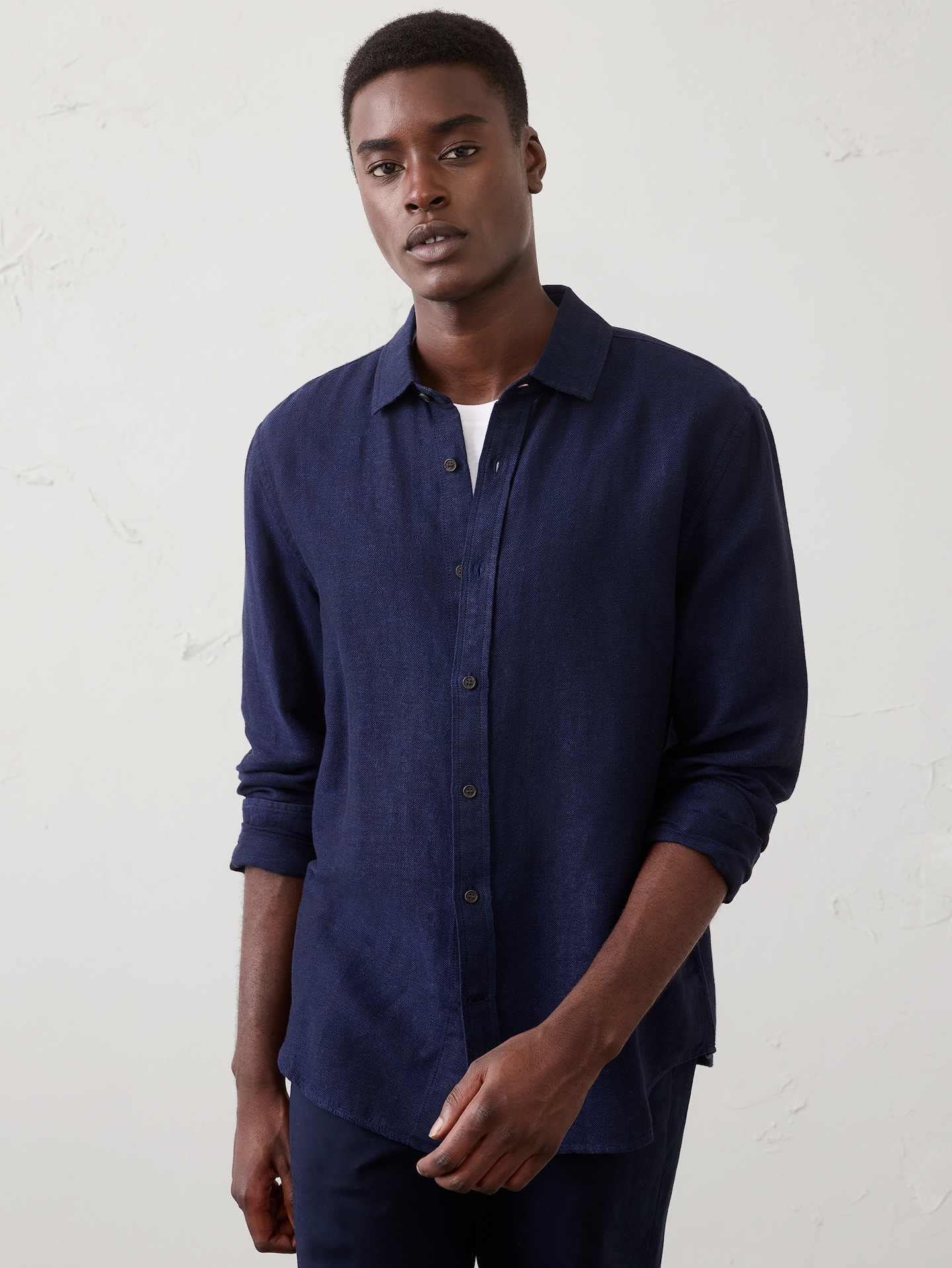 Image number 1 showing, Slim-Fit Linen-Blend Herringbone Shirt