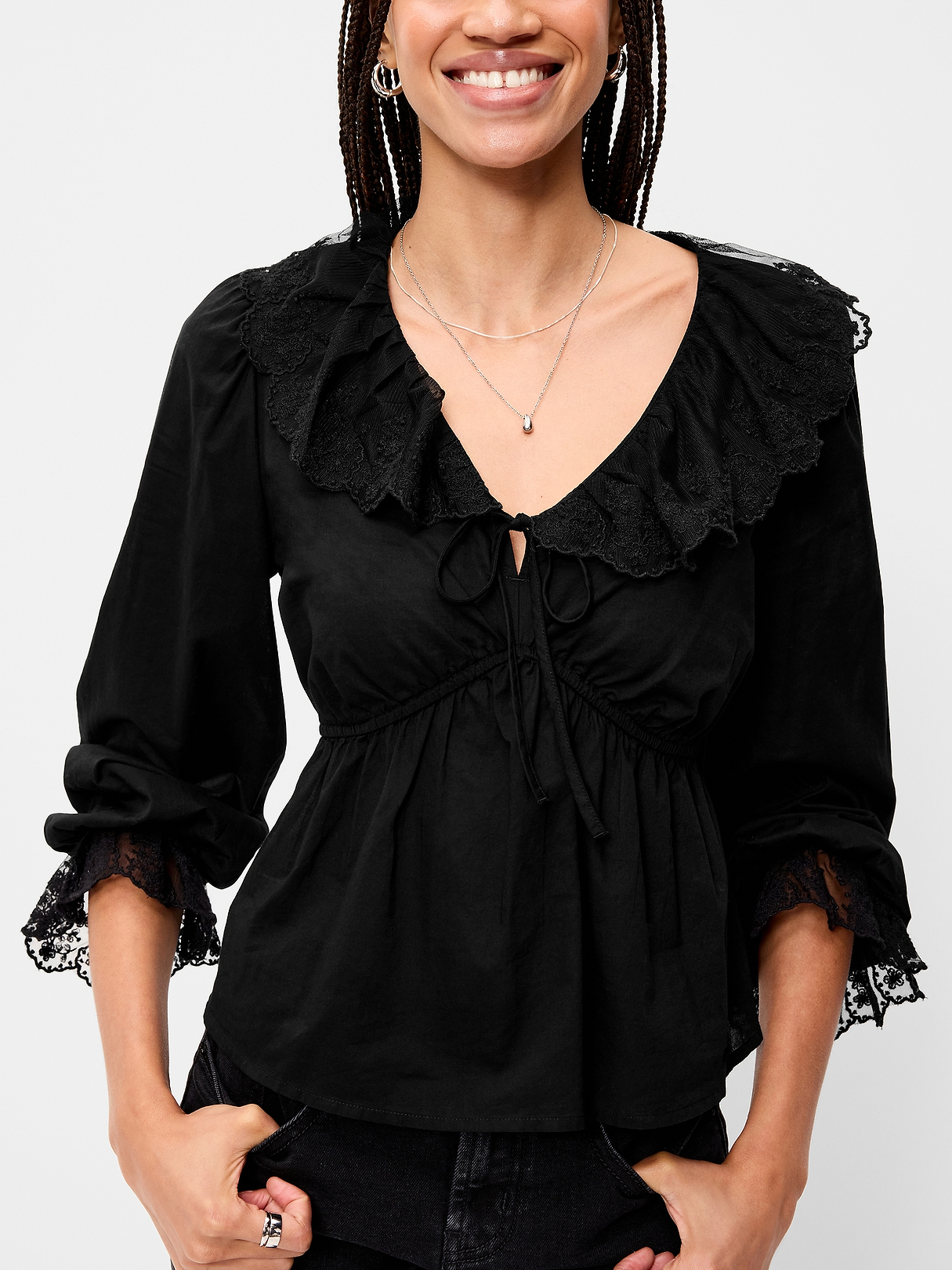 Long-Sleeve Ruffle Collar Peplum Top | Old Navy