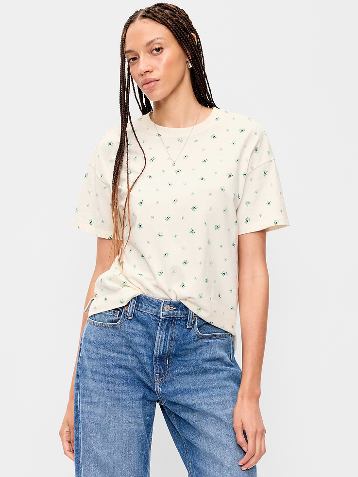 Image 1 of 8, A super relaxed fit with lived-in feels., rib-knit crew neck, short drop-shoulder sleeves, vented sides, Product #1183788