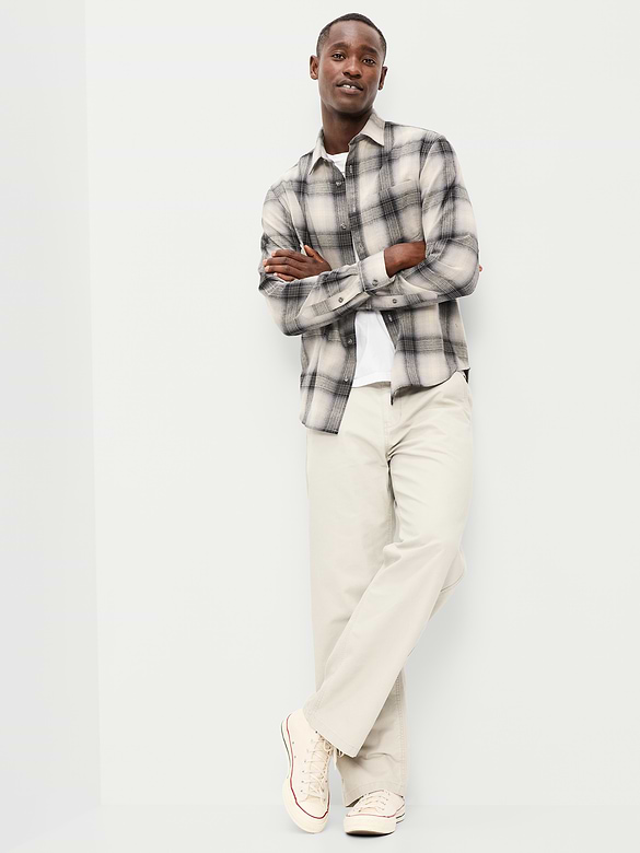 Relaxed Long-Sleeve Plaid Flannel Pocket Shirt