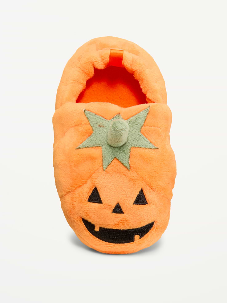 Image 2 of 4, Velour Pumpkin Slippers for Toddler