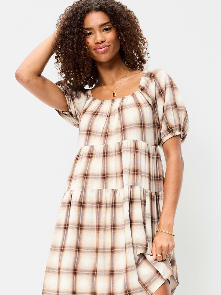 Image number 3 showing, Puff-Sleeve Smocked Mini Swing Dress