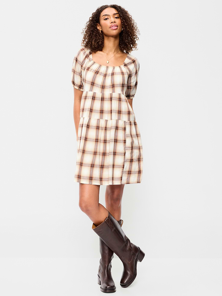 Image number 1 showing, Puff-Sleeve Smocked Mini Swing Dress