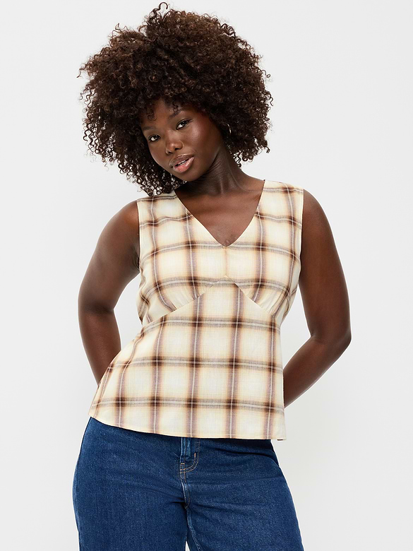 Sleeveless V-Neck Tie-Back Top