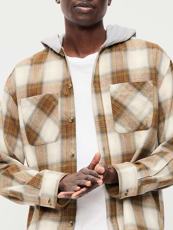Long-Sleeve Flannel Hooded Shirt