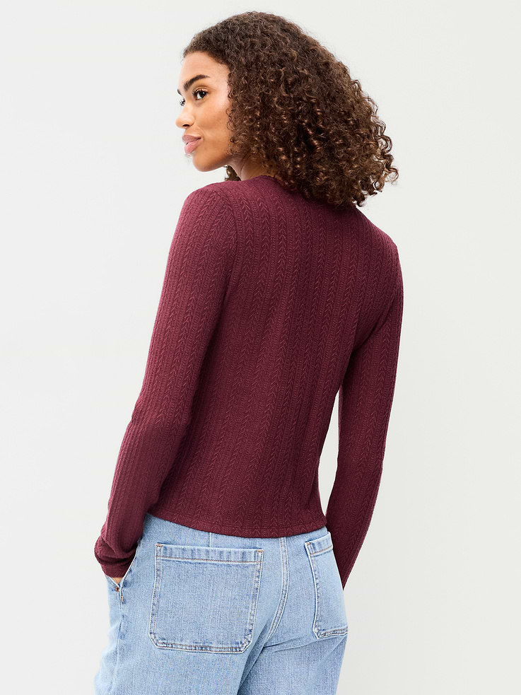 Image number 2 showing, Long-Sleeve Button-Front Pointelle Top