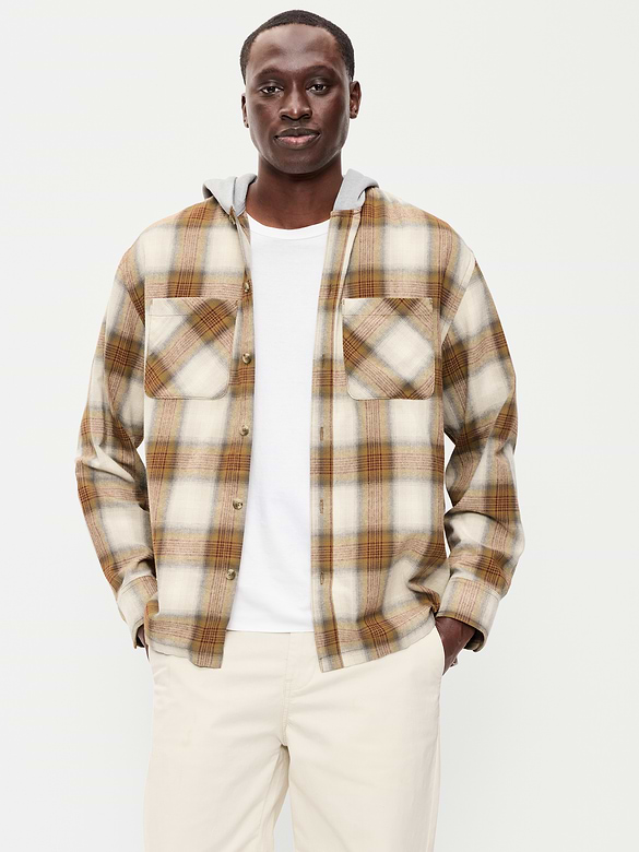 Long-Sleeve Flannel Hooded Shirt