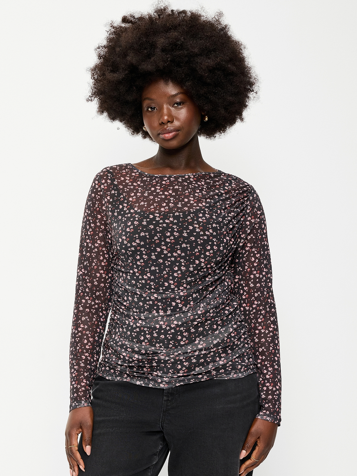 Long-Sleeve Asymmetrical Unlined Mesh Top | Old Navy