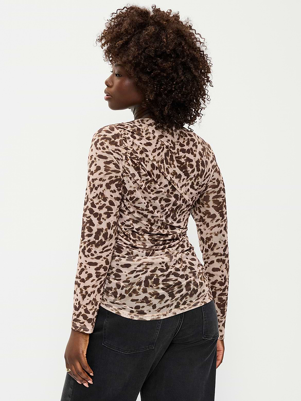Long-Sleeve Asymmetrical Unlined Mesh Top