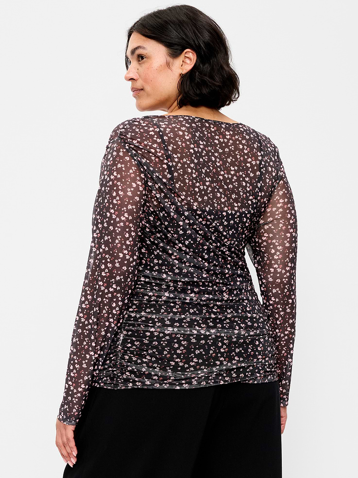 Image number 5 showing, Long-Sleeve Draped Mesh Top