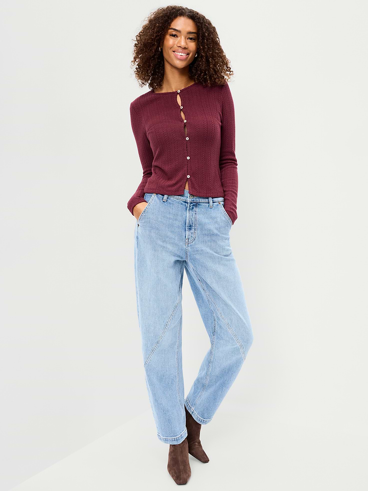 Image number 3 showing, Long-Sleeve Button-Front Pointelle Top