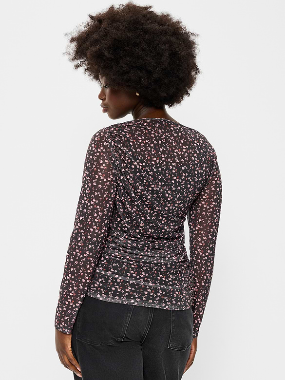 Long-Sleeve Asymmetrical Unlined Mesh Top