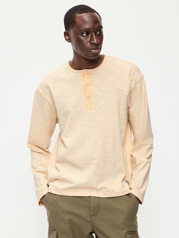 Long-Sleeve Slub-Knit Henley T-Shirt