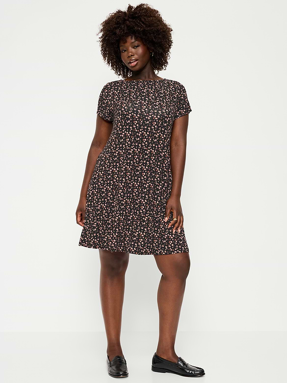 Short-Sleeve Mini Swing Dress