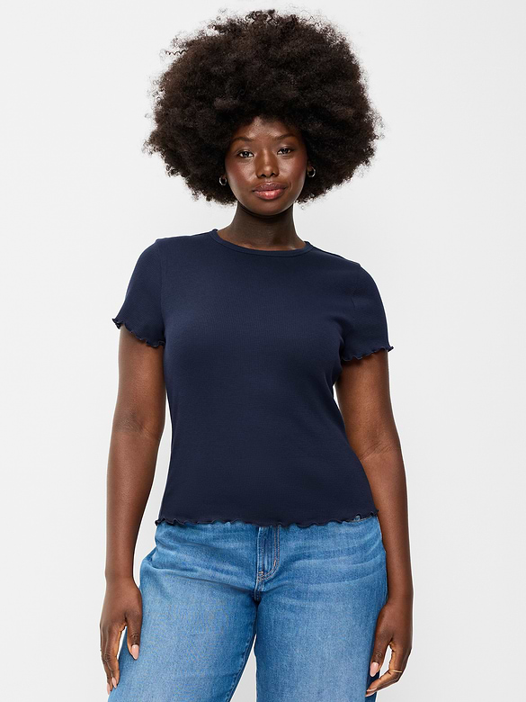 Fitted Waffle-Knit Cropped T-Shirt