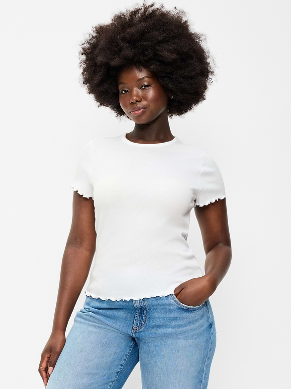 Fitted Waffle-Knit Cropped T-Shirt