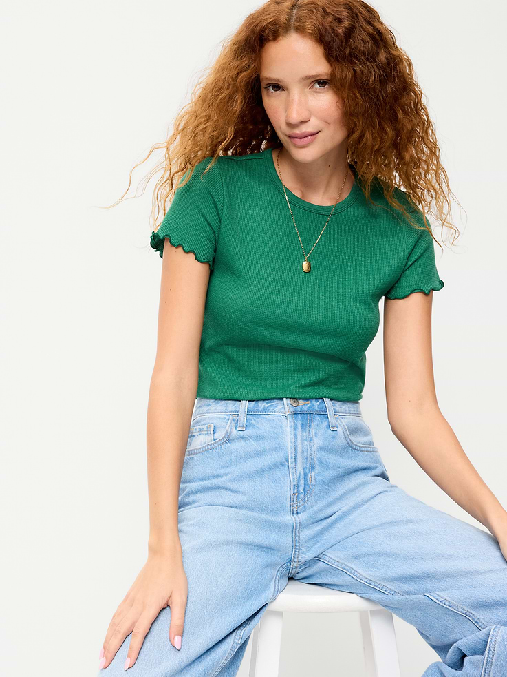 Image number 3 showing, Fitted Waffle-Knit Cropped T-Shirt