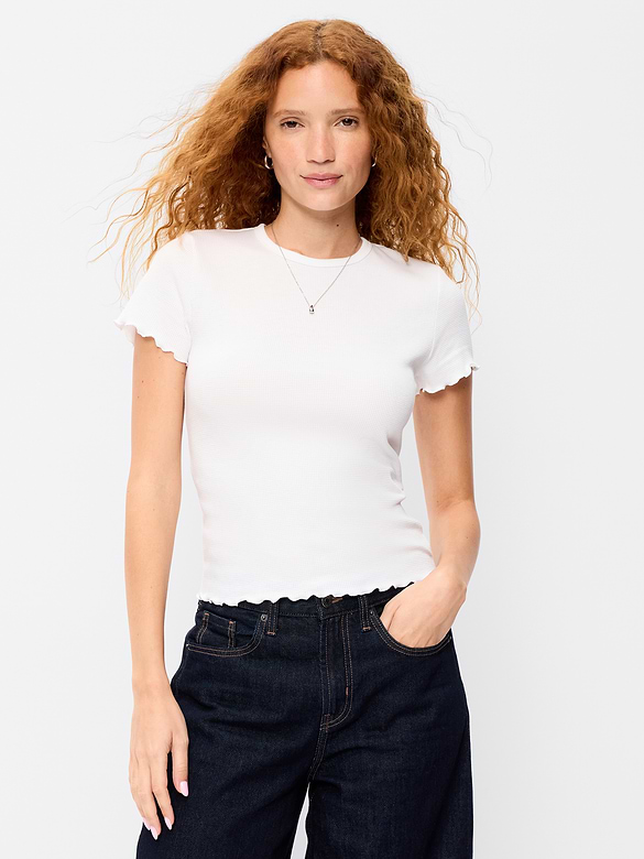 Fitted Waffle-Knit Cropped T-Shirt