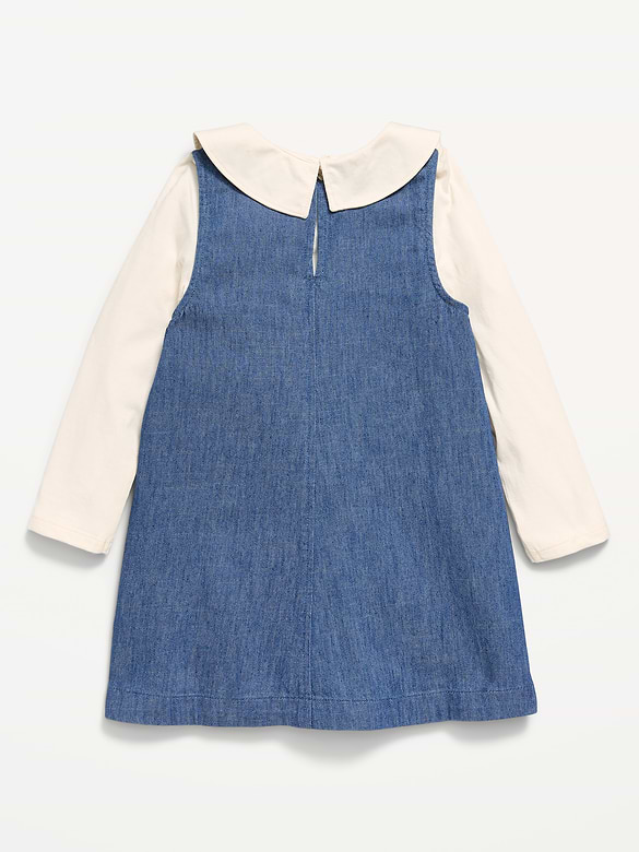 Long-Sleeve Collared Top and Dress Set for Toddler Girls