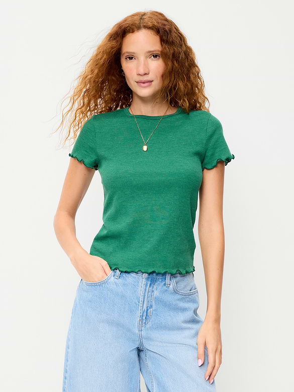 Fitted Waffle-Knit Cropped T-Shirt