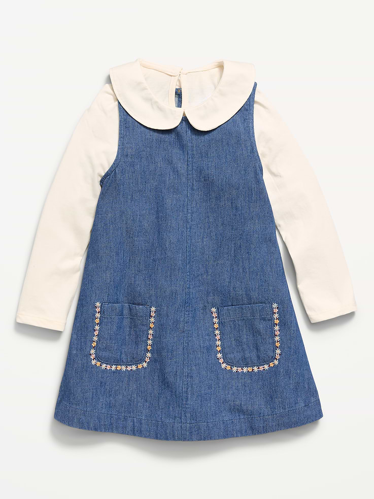 Image 2 of 5, Long-Sleeve Collared Top and Dress Set for Toddler Girls