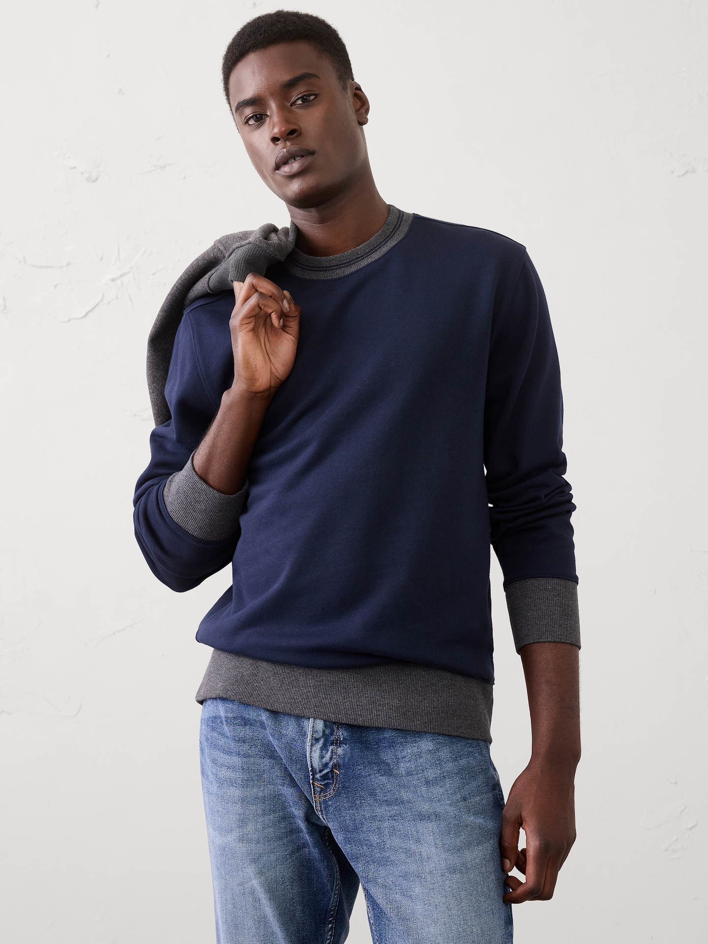 Image number 1 showing, Fleece Ringer Crew-Neck Sweatshirt