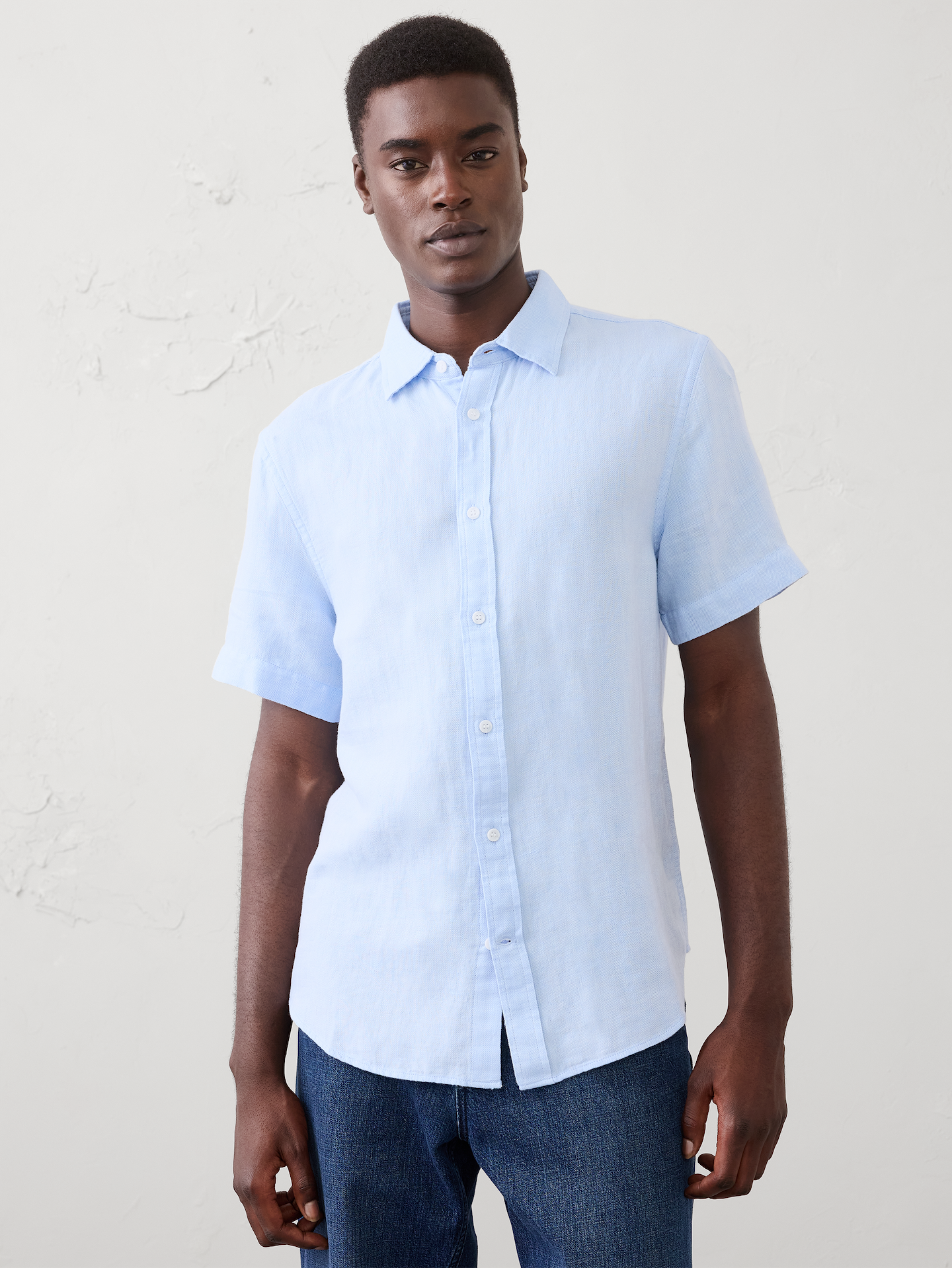 Image number 1 showing, Slim-Fit Linen-Blend Herringbone Shirt