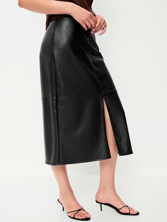 Faux-Leather Pencil Midi Skirt