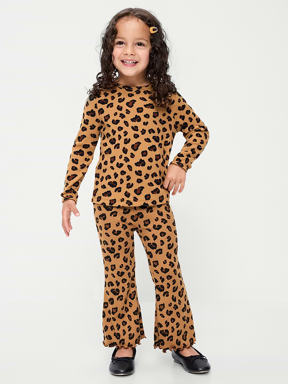 Printed Ribbed Flare-Leg Leggings for Toddler Girls