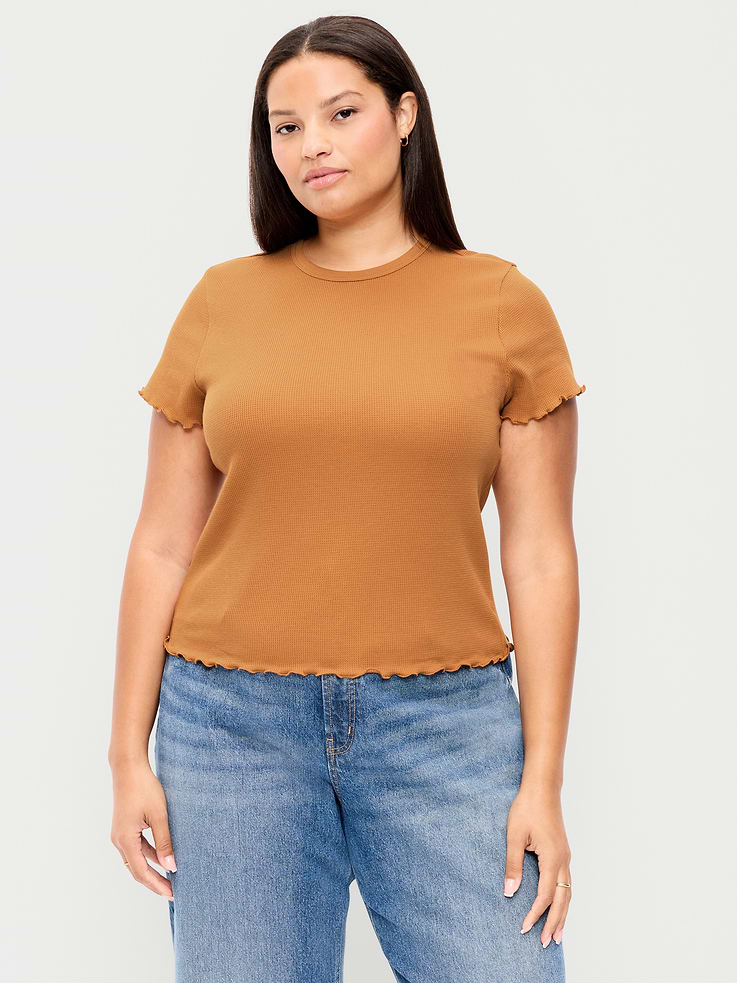 Image number 8 showing, Fitted Waffle-Knit Cropped T-Shirt