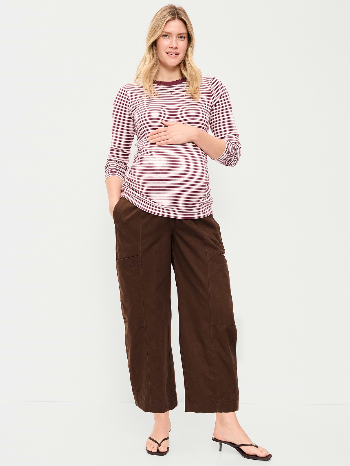 Image number 1 showing, Maternity Rollover-Waist Barrel-Leg Ankle Pants