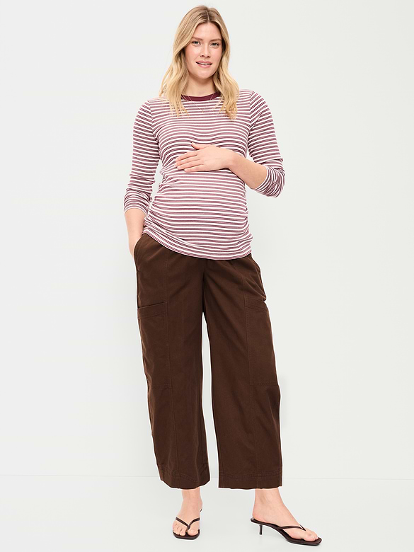 Maternity Rollover-Waist Barrel-Leg Ankle Pants