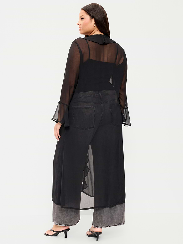 Long-Sleeve Sheer Chiffon Duster
