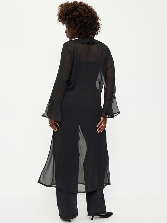Long-Sleeve Sheer Chiffon Duster