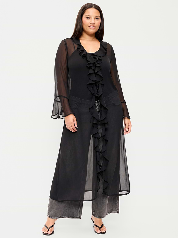 Long-Sleeve Sheer Chiffon Duster