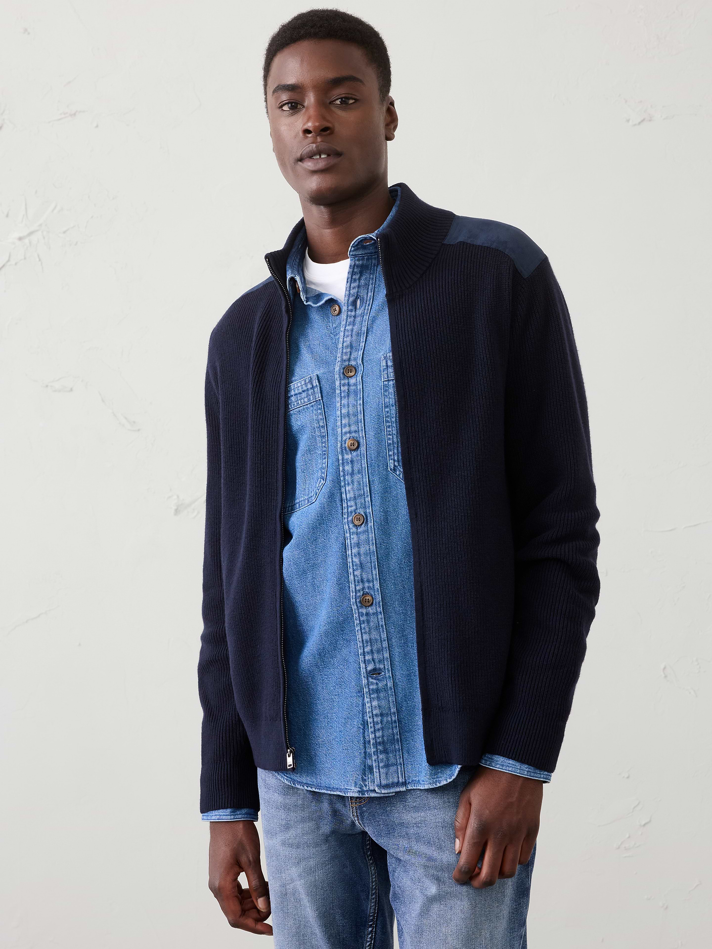 Image number 1 showing, Vegan Suede Patch Sweater Jacket