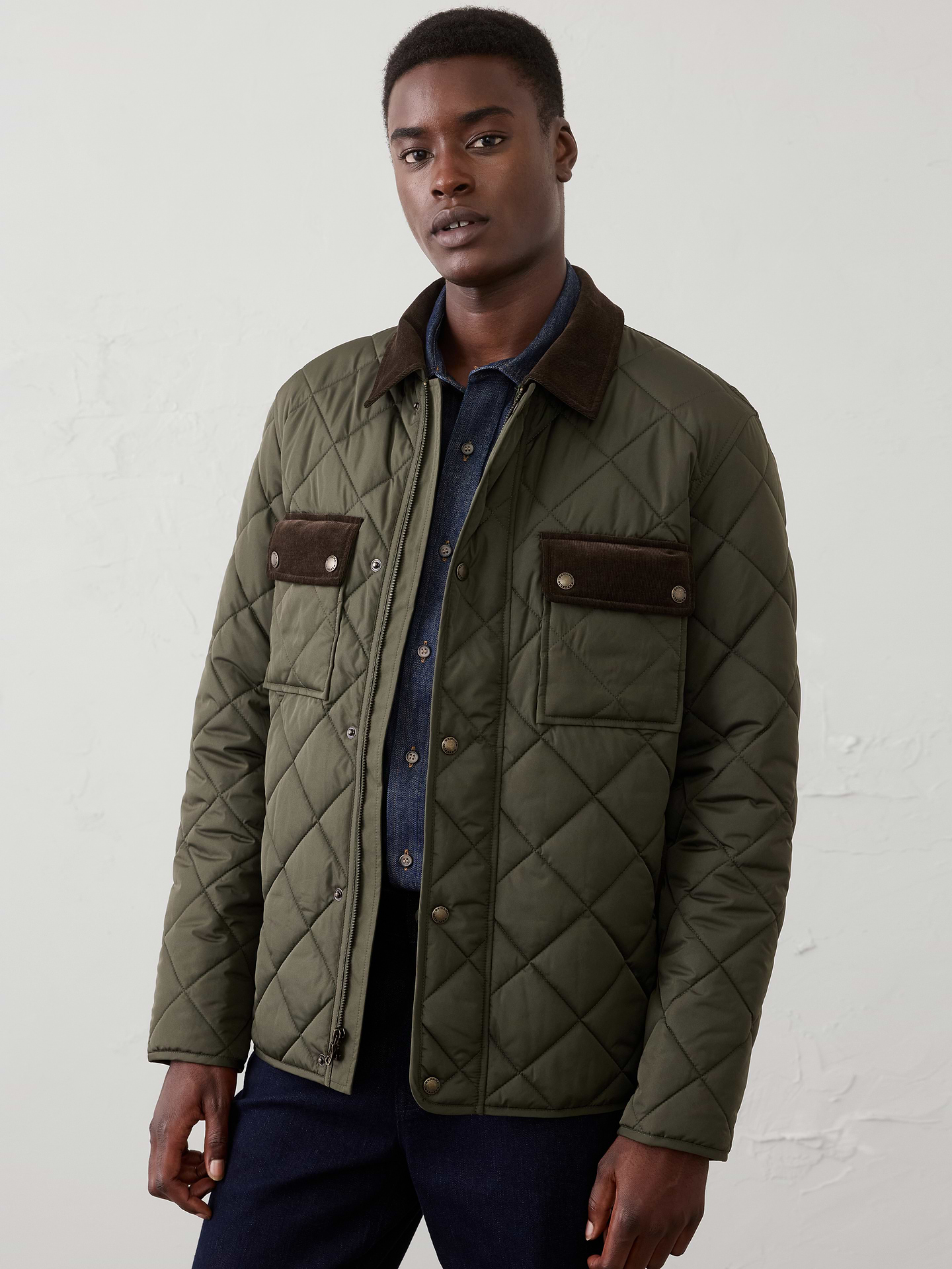 Image number 1 showing, Corduroy-Collar Quilted Jacket