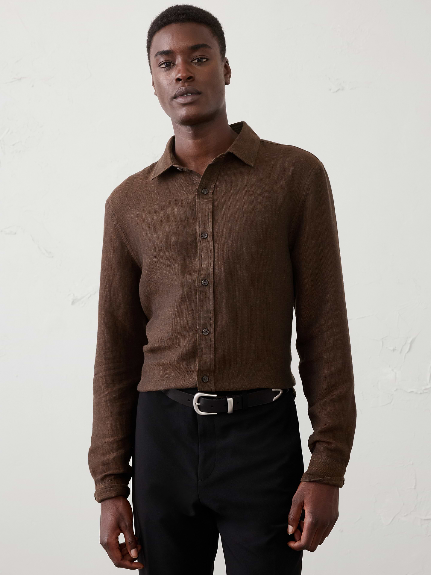 Image number 1 showing, Slim-Fit Linen-Blend Herringbone Shirt