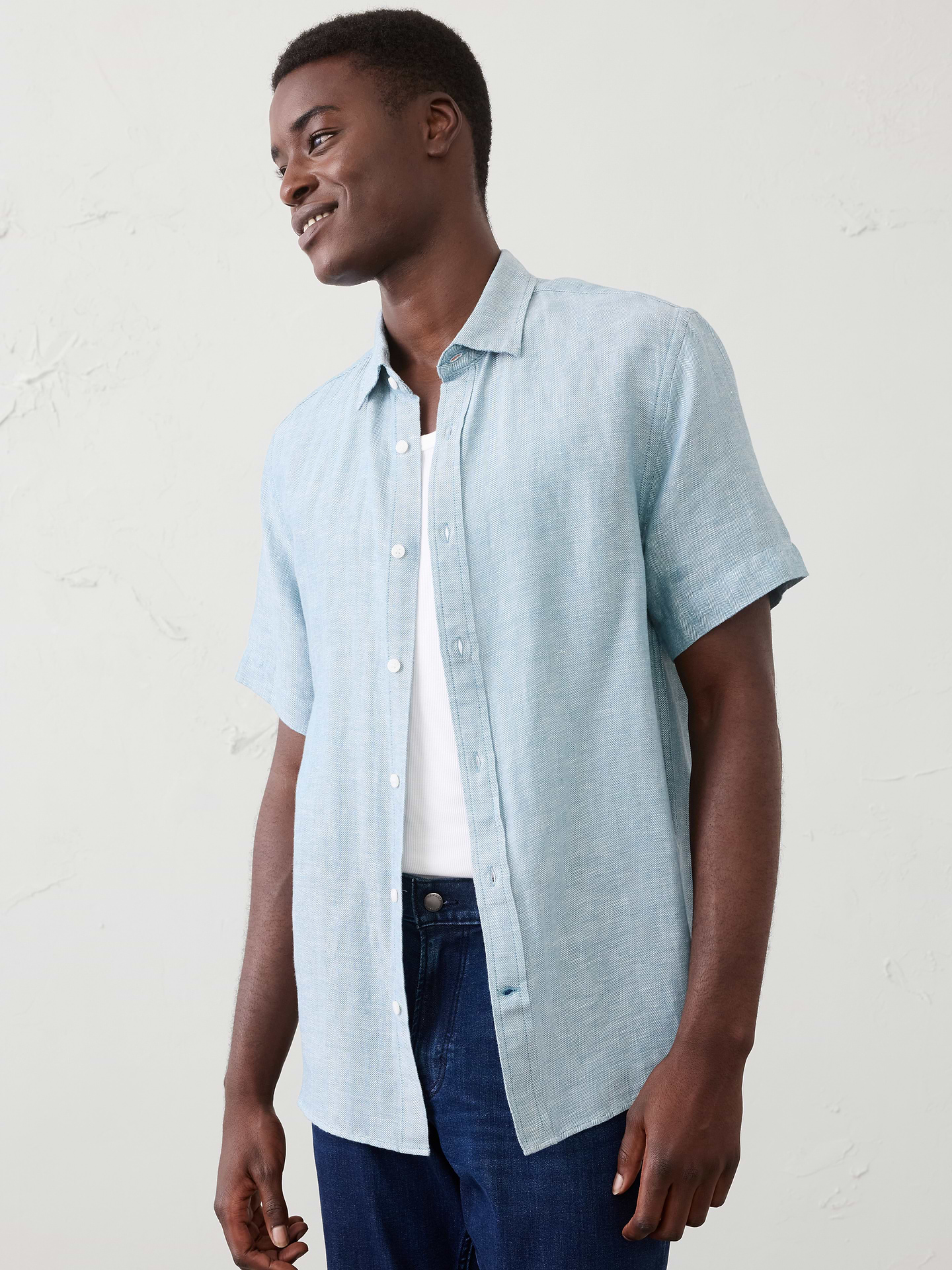 Image number 1 showing, Slim-Fit Linen-Blend Herringbone Shirt