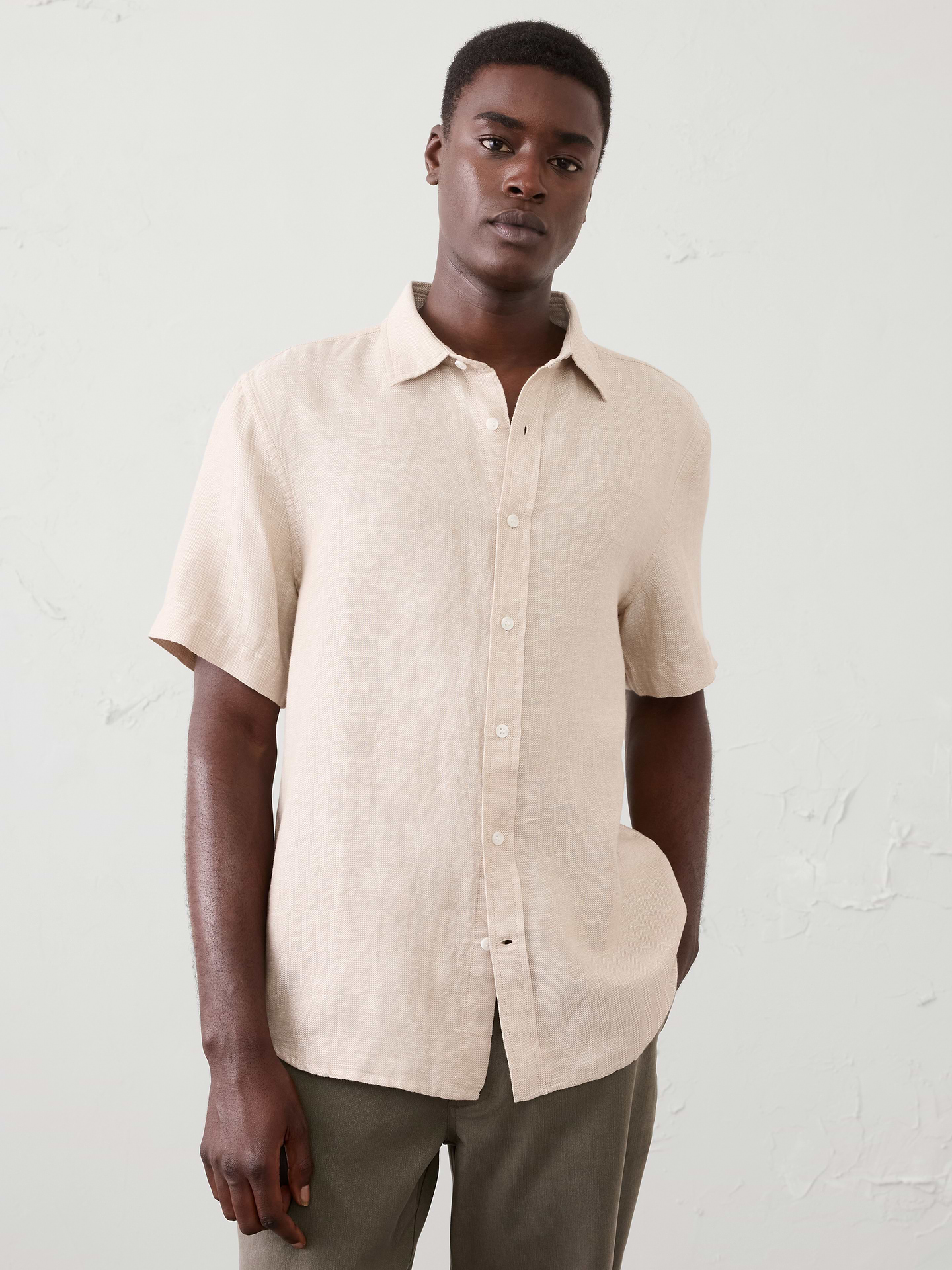 Image number 1 showing, Slim-Fit Linen-Blend Herringbone Shirt