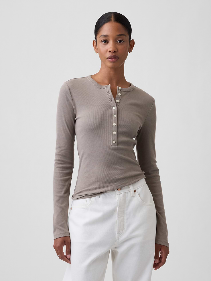 Image number 1 showing, Ribbed Henley T-Shirt