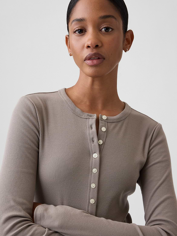 Ribbed Henley T-Shirt