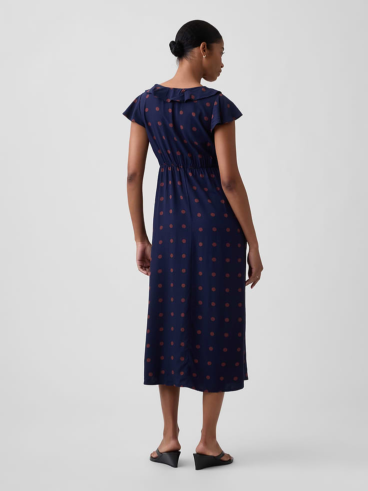 Image 2 of 4, Flutter Sleeve V-Neck Midi Dress