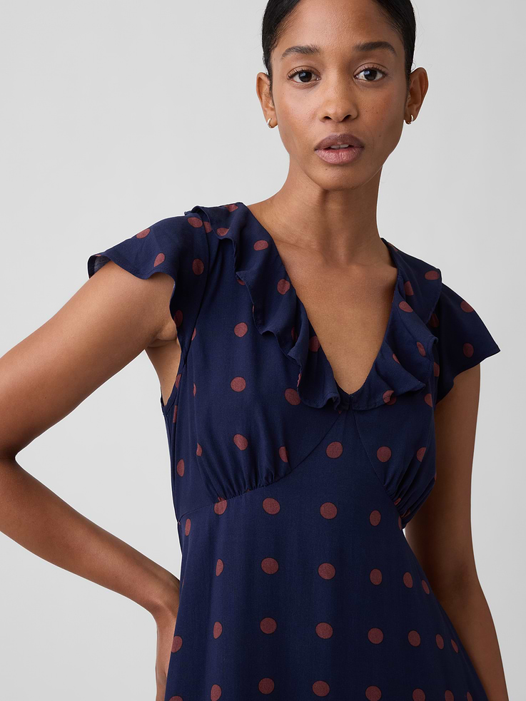 Image 3 of 4, Flutter Sleeve V-Neck Midi Dress