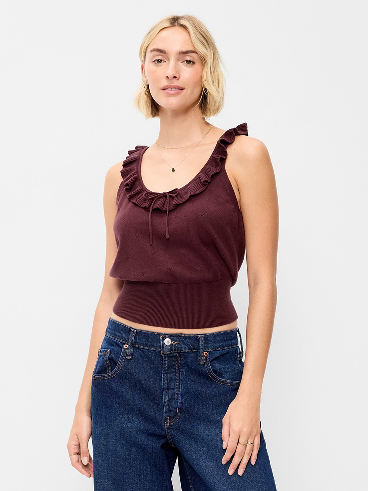 L'image numéro 1 présente Camisole nouée sur le devant en tricot pointelle de coton SoSoft
