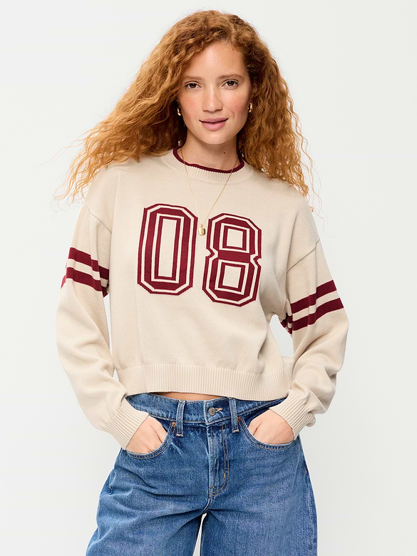 SoSoft Cotton Jacquard Crew-Neck Cropped Sweater