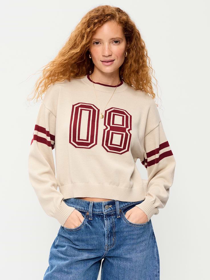 Image number 1 showing, SoSoft Cotton Jacquard Crew-Neck Cropped Sweatshirt